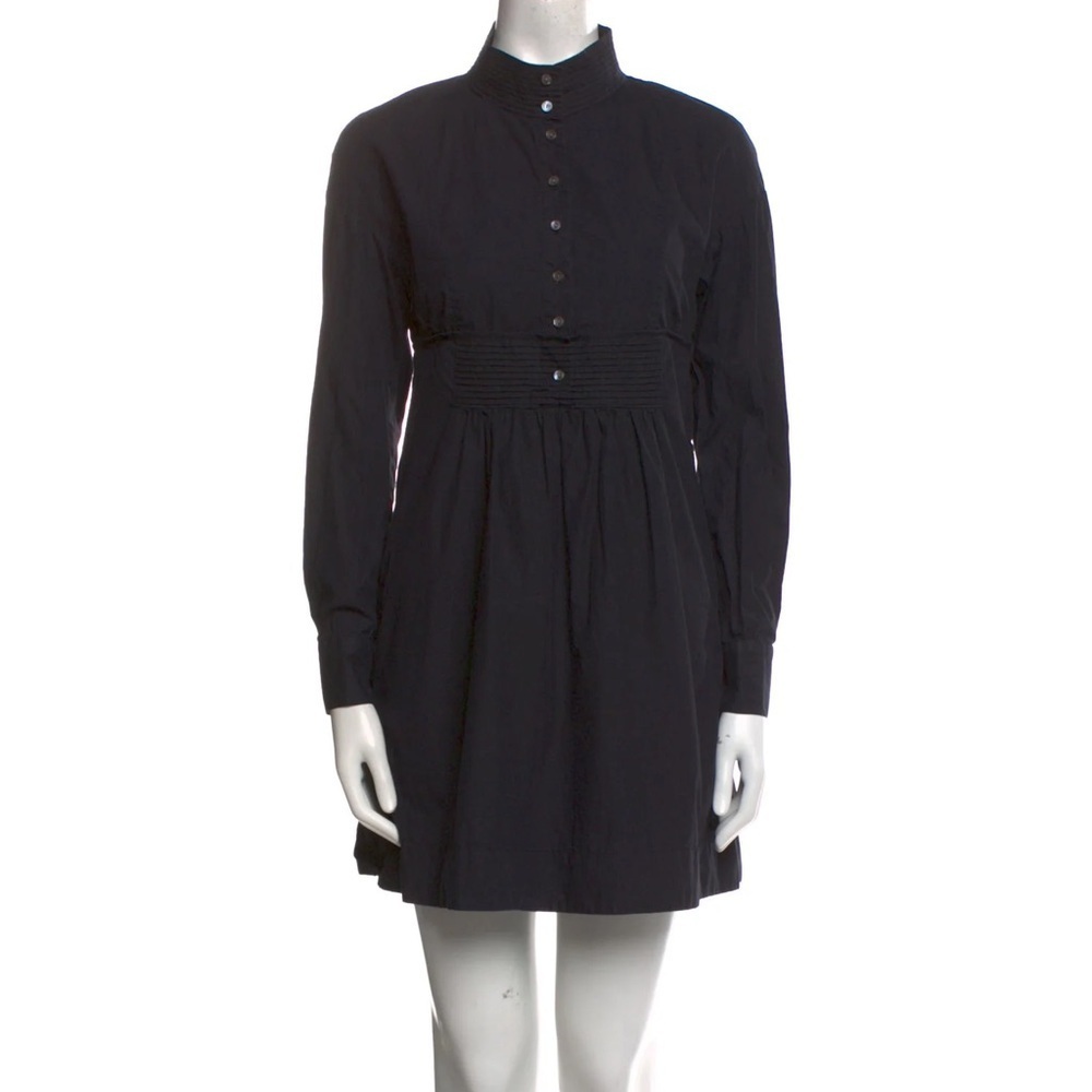 VINCE Vintage Textured Matte Black Long Sleeve Button-Down Mini-Dress